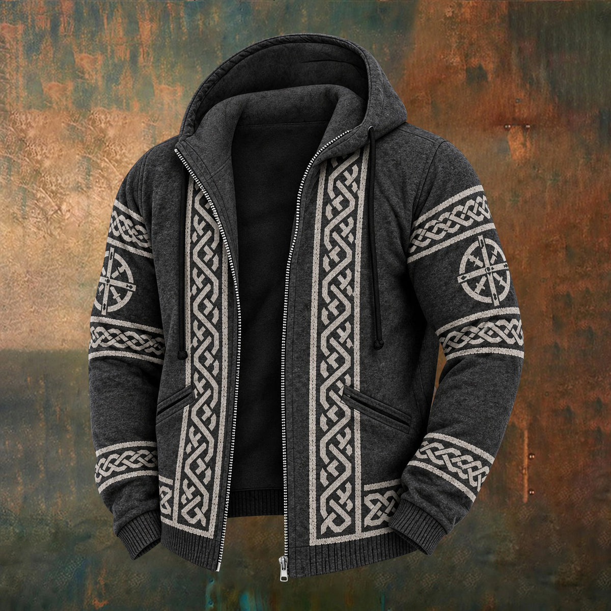 Men's Vintage Celtic Knot Cable-knit Casual Cardigan Sweatshirt