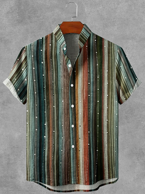 Vintage Geometry Gradient Art Print Casual Cotton Linen Shirt