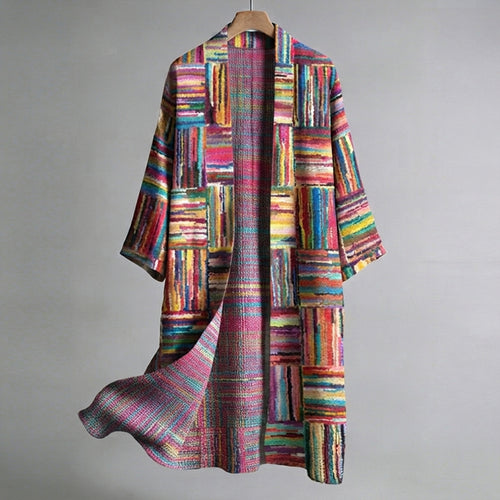 Men's Abstract Geometric Art Pattern Linen Long Cardigan