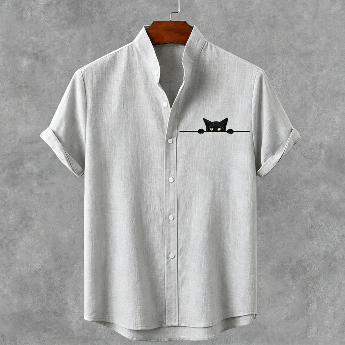 Vintage Black Cat Art Print Casual Cotton Linen Shirt
