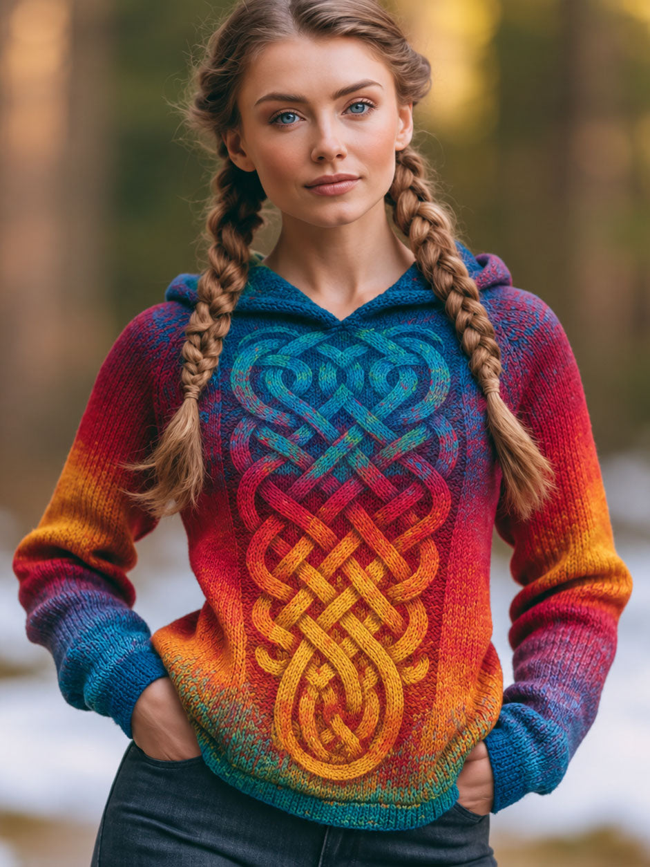 Women's Vintage Hippie Viking Celtic Knot Vegvisir Rune Knit Sweater