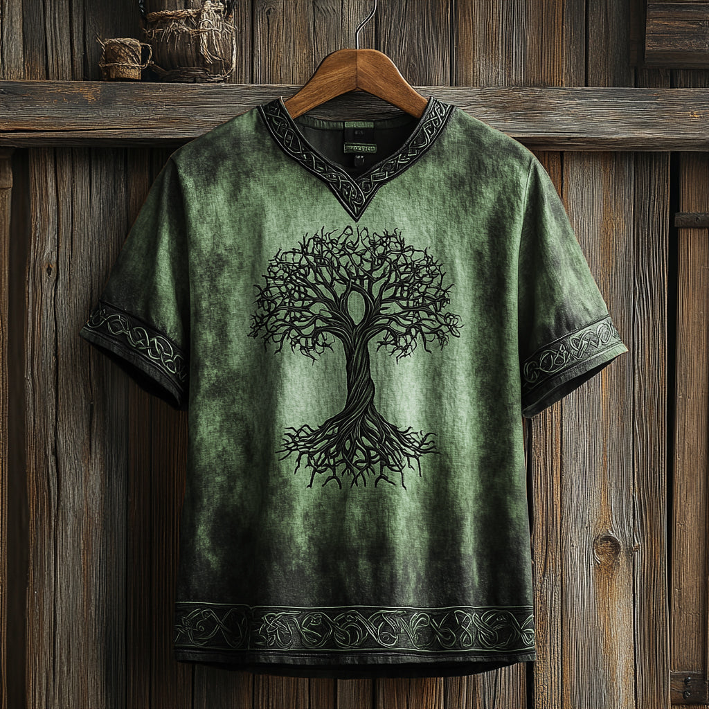 Men's Viking Celtic Knot Art Linen V-neck T Shirt