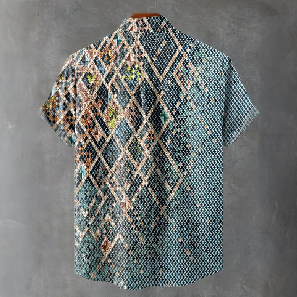 Men's Vintage Decorative Textures Print Art Linen Blend Short-sleeve Shirt