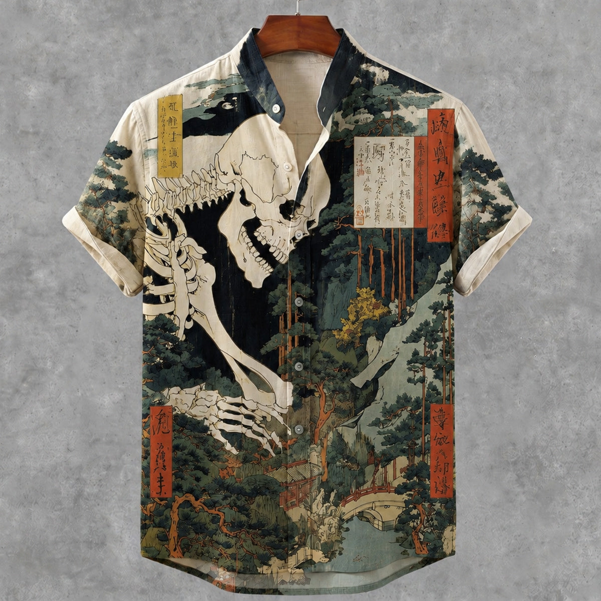 Men's Halloween Japanese Skull Art Print Short Sleeve Shirt