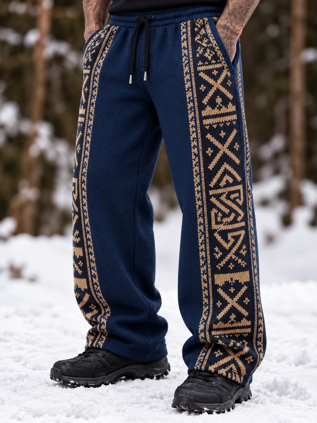 Men's Vintage Viking Celtic Knot Cozy Warm Knitted Jacquard Casual Pants