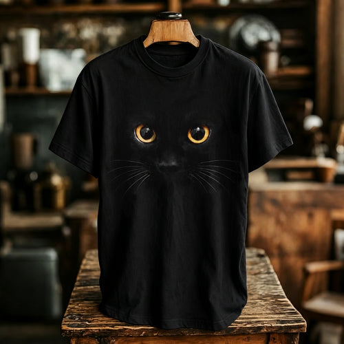 Men's Black Cat Abstract Art Print Casual T-shirts
