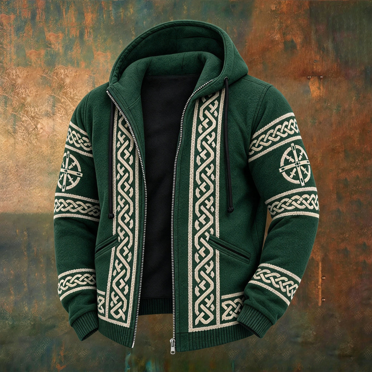 Men's Vintage Celtic Knot Cable-knit Casual Cardigan Sweatshirt