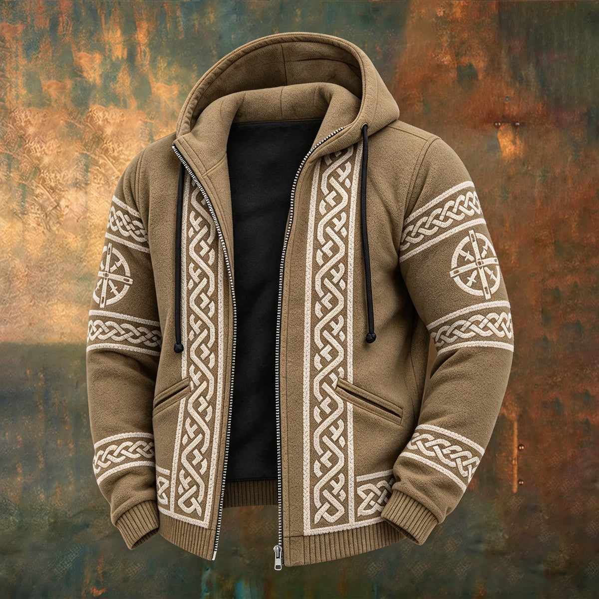Men's Vintage Celtic Knot Cable-knit Casual Cardigan Sweatshirt