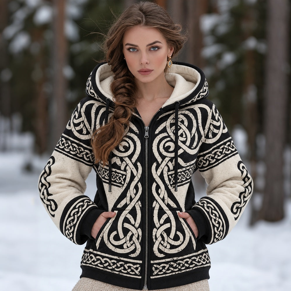 Women's Vintage Viking Celtic Knot Art Zip Up Hoodie