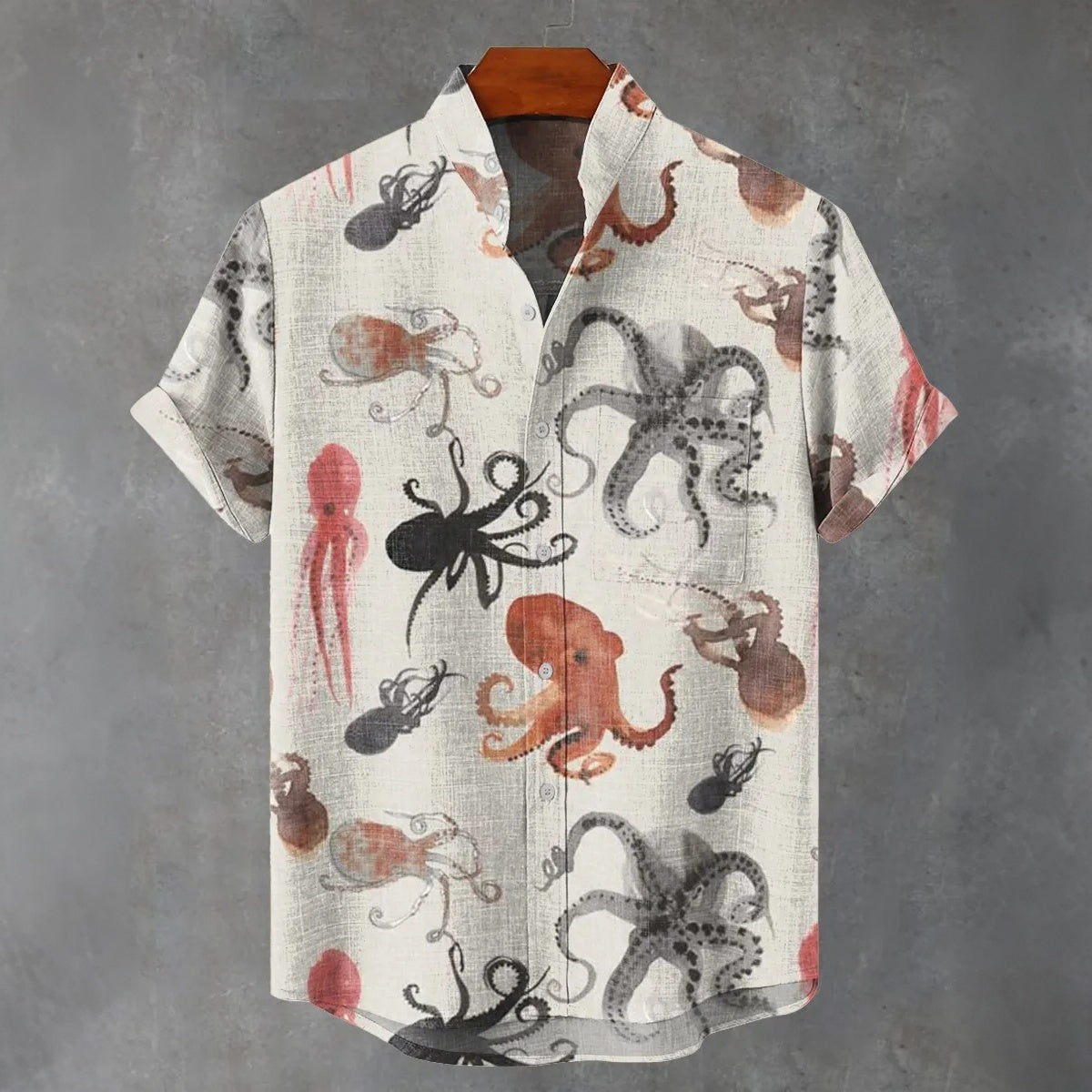 Watercolor Small Octopus Vintage Print Casual Shirt