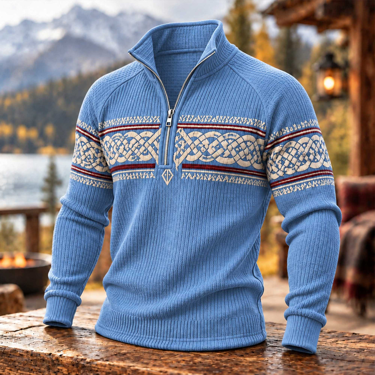 Men's Celtic Knot Nordic Quarter Zip Waffle Sweatshirt