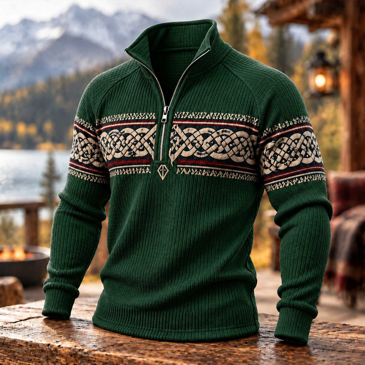 Men's Celtic Knot Nordic Quarter Zip Waffle Sweatshirt