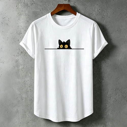 Men's Black Cat Art Print Crew Neck Short Sleeve Casual T-shirt