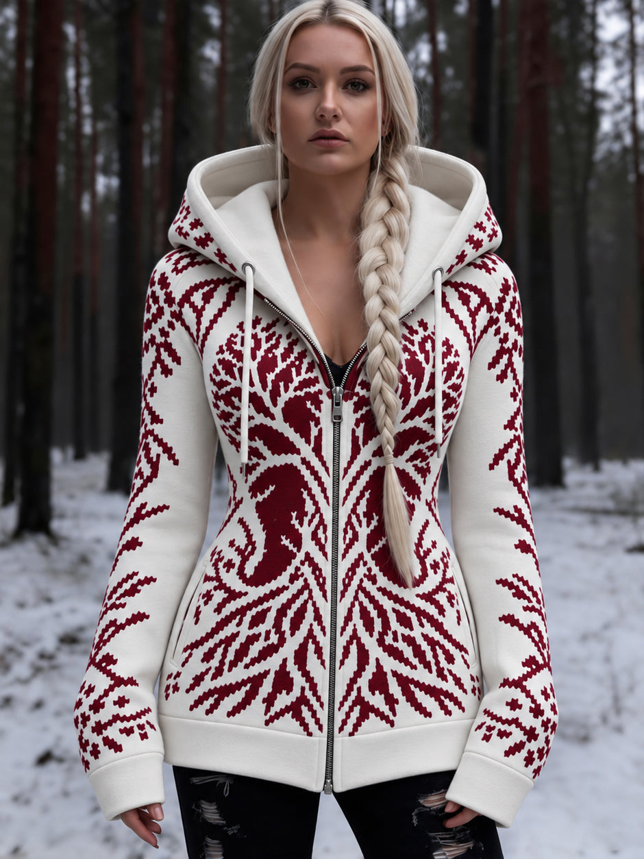 Women's Vintage Celtic Knot And Tree Of Life  Pattern Casual Zip-up Sweatshirt