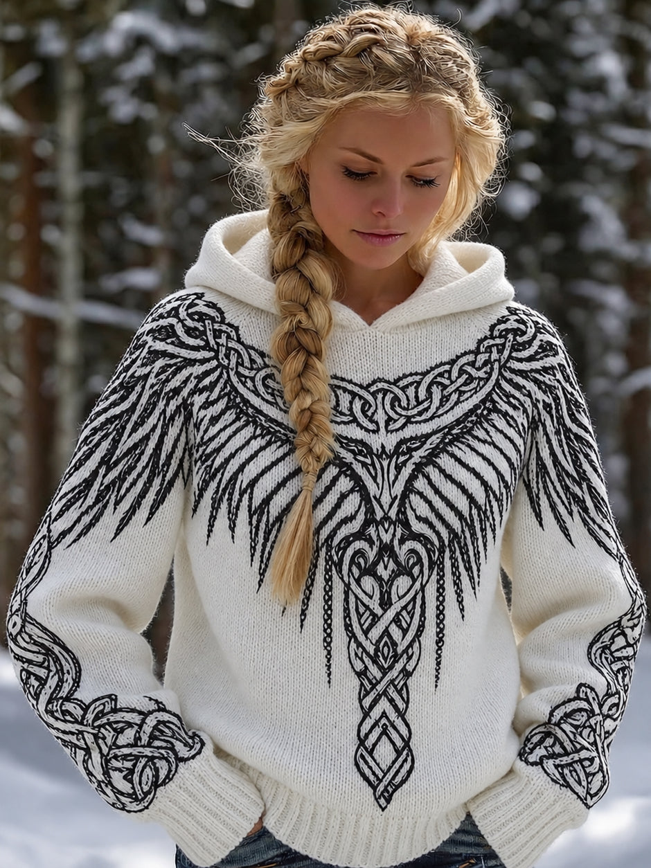 Women's Vintage Viking Wings Celtic Knot Art Print Knit Sweater