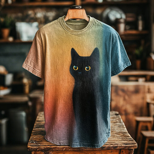 Abstract Creative Black Cat Pattern Casual Crew Neck T-shirt
