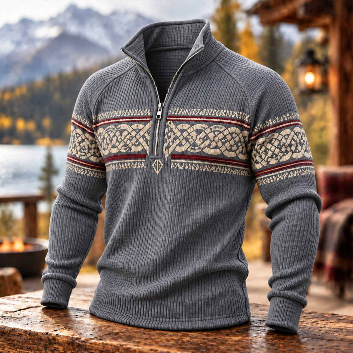 Men's Celtic Knot Nordic Quarter Zip Waffle Sweatshirt