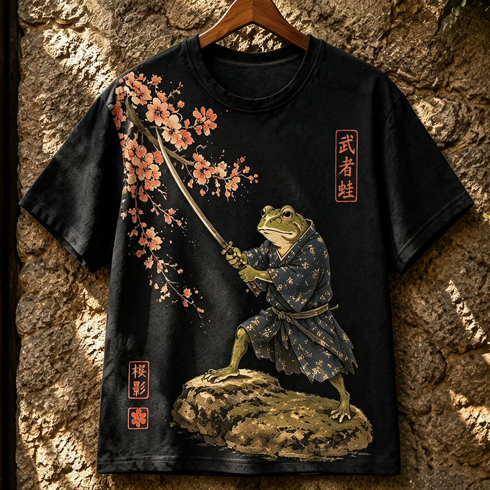 Men's Samurai Frog T-shirt - Japanese Warrior Animal Graphic Short Sleeve Tee