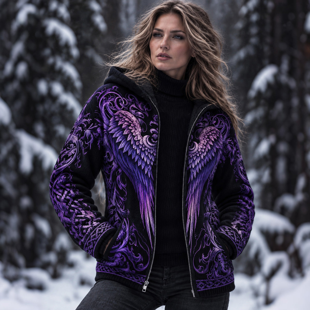 Women's Vintage Viking Wings Knit Casual Hoodie Sweater