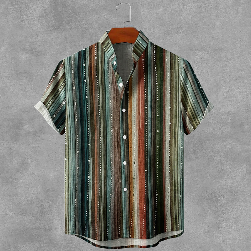 Vintage Geometry Gradient Art Print Casual Cotton Linen Shirt