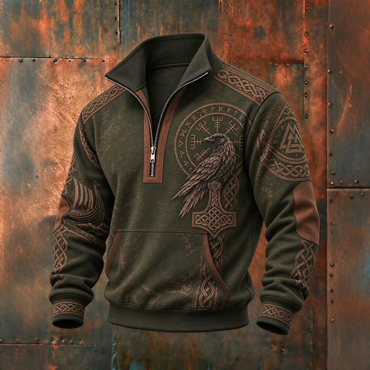 Men's Retro Viking Raven Celtic Print Sweatshirt