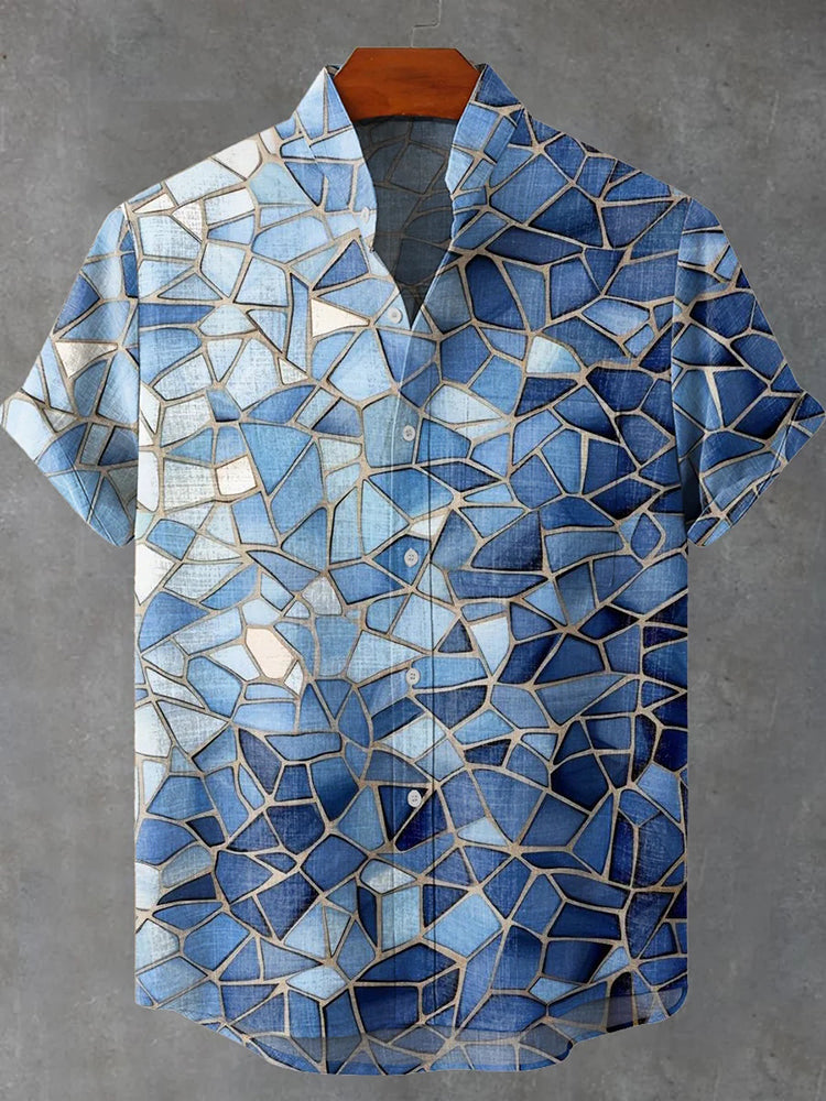 Blue Gradient Glass Texture Art Vintage Print Casual Shirt