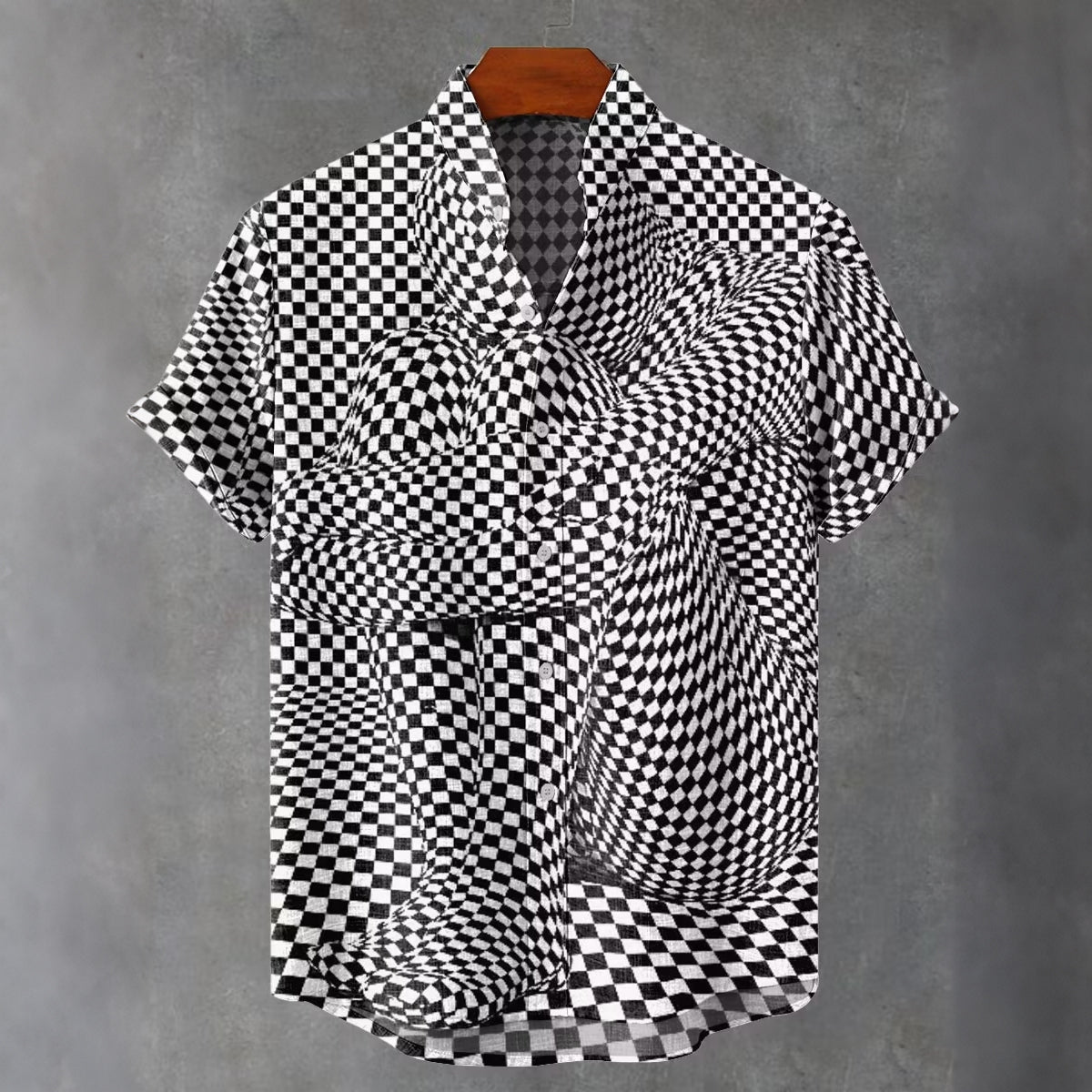 Men's Vintage Visual Geometric Human Body Decorative Art Pattern Design Linen Blend Short-sleeve Shirt