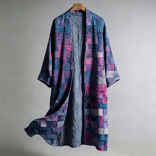 Men's Abstract Geometric Art Pattern Linen Long Cardigan