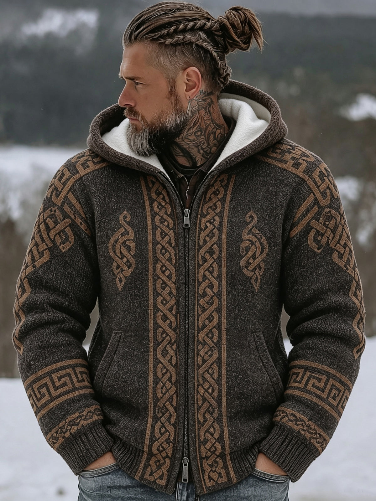 Men's Viking Kyle Style Extra Thick Hooded Zip-up Sweater