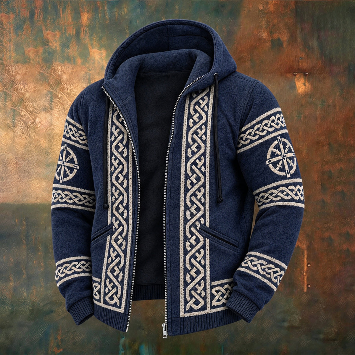 Men's Vintage Celtic Knot Cable-knit Casual Cardigan Sweatshirt
