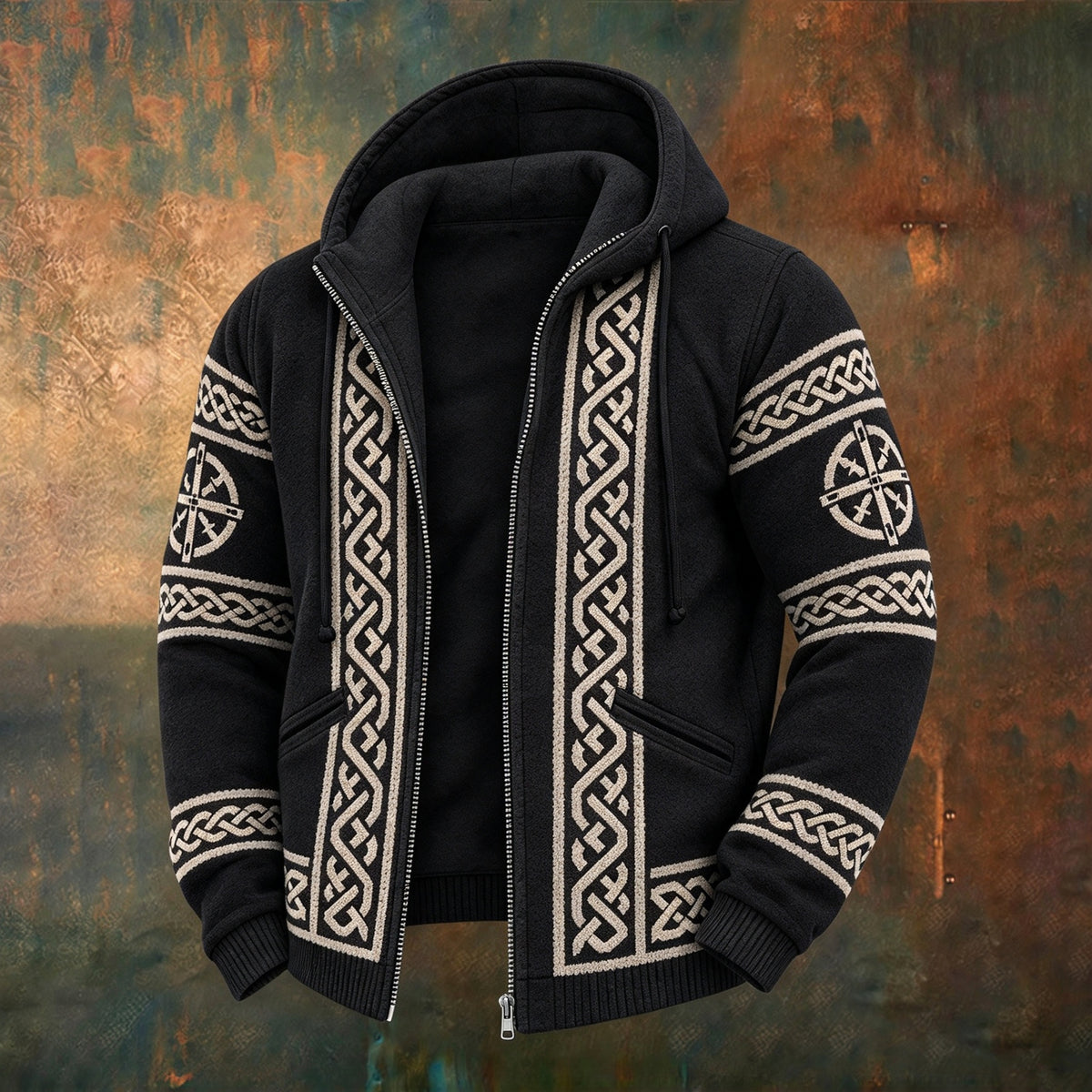 Men's Vintage Celtic Knot Cable-knit Casual Cardigan Sweatshirt