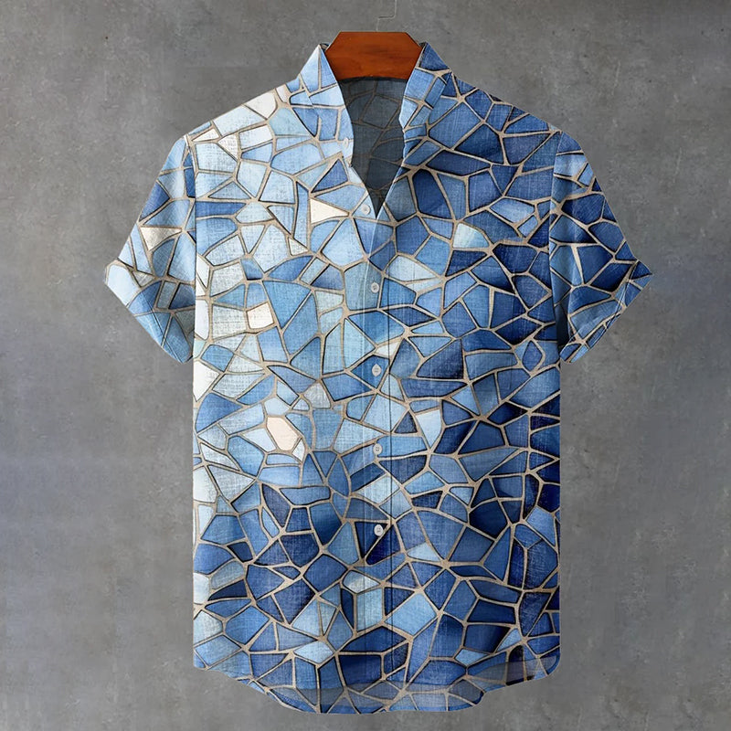 Blue Gradient Glass Texture Art Vintage Print Casual Shirt