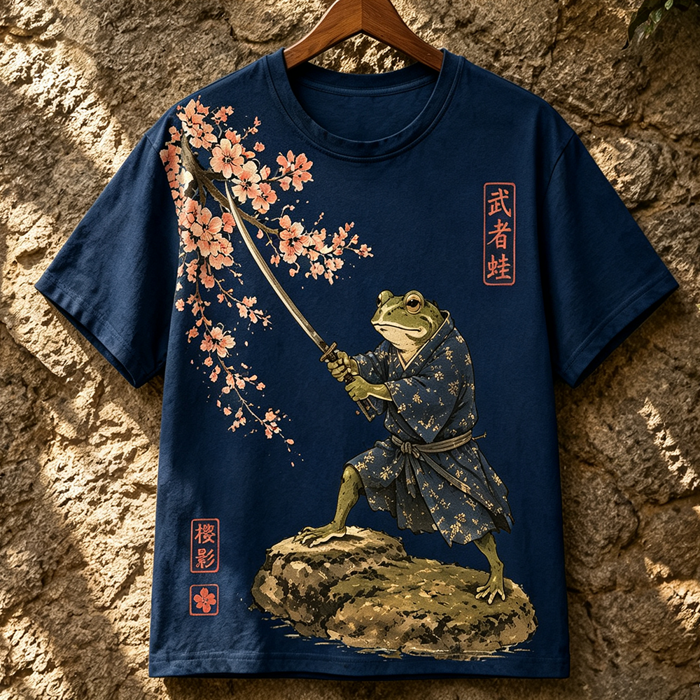 Men's Samurai Frog T-shirt - Japanese Warrior Animal Graphic Short Sleeve Tee