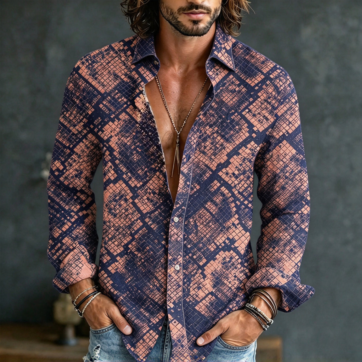 Men's Retro Geometric Print Shirt