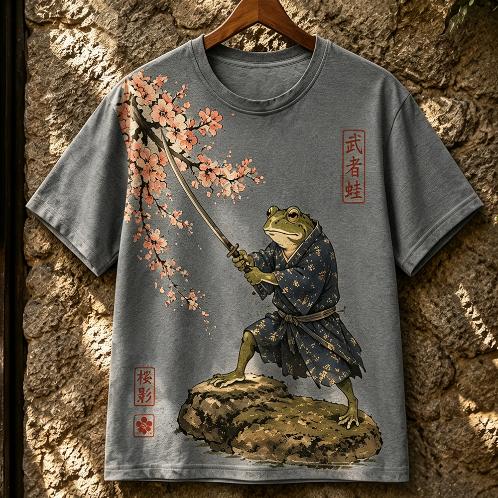 Men's Samurai Frog T-shirt - Japanese Warrior Animal Graphic Short Sleeve Tee