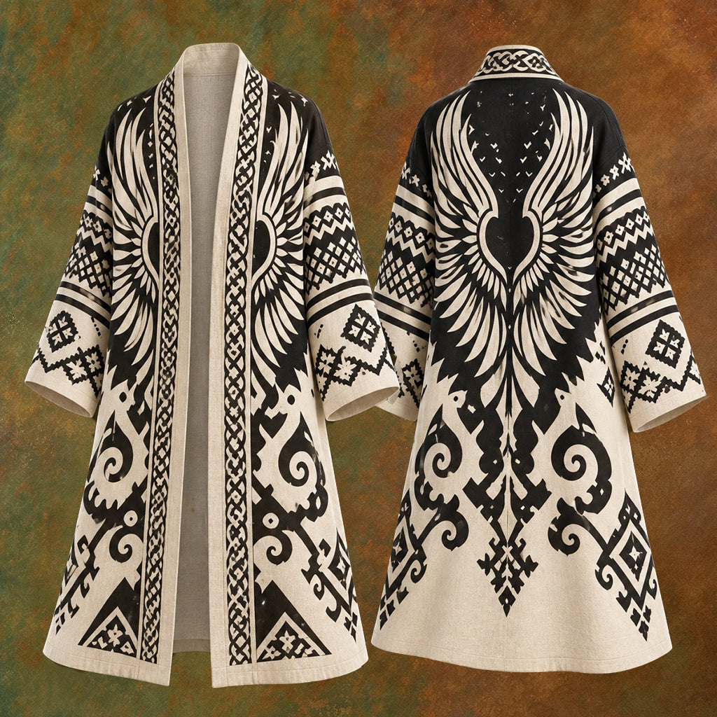 Men's Vintage Celtic Knot And Wing-pattern Casual Long Cardigan
