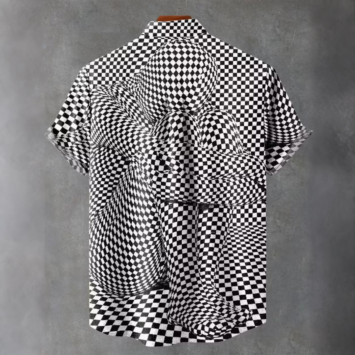 Men's Vintage Visual Geometric Human Body Decorative Art Pattern Design Linen Blend Short-sleeve Shirt
