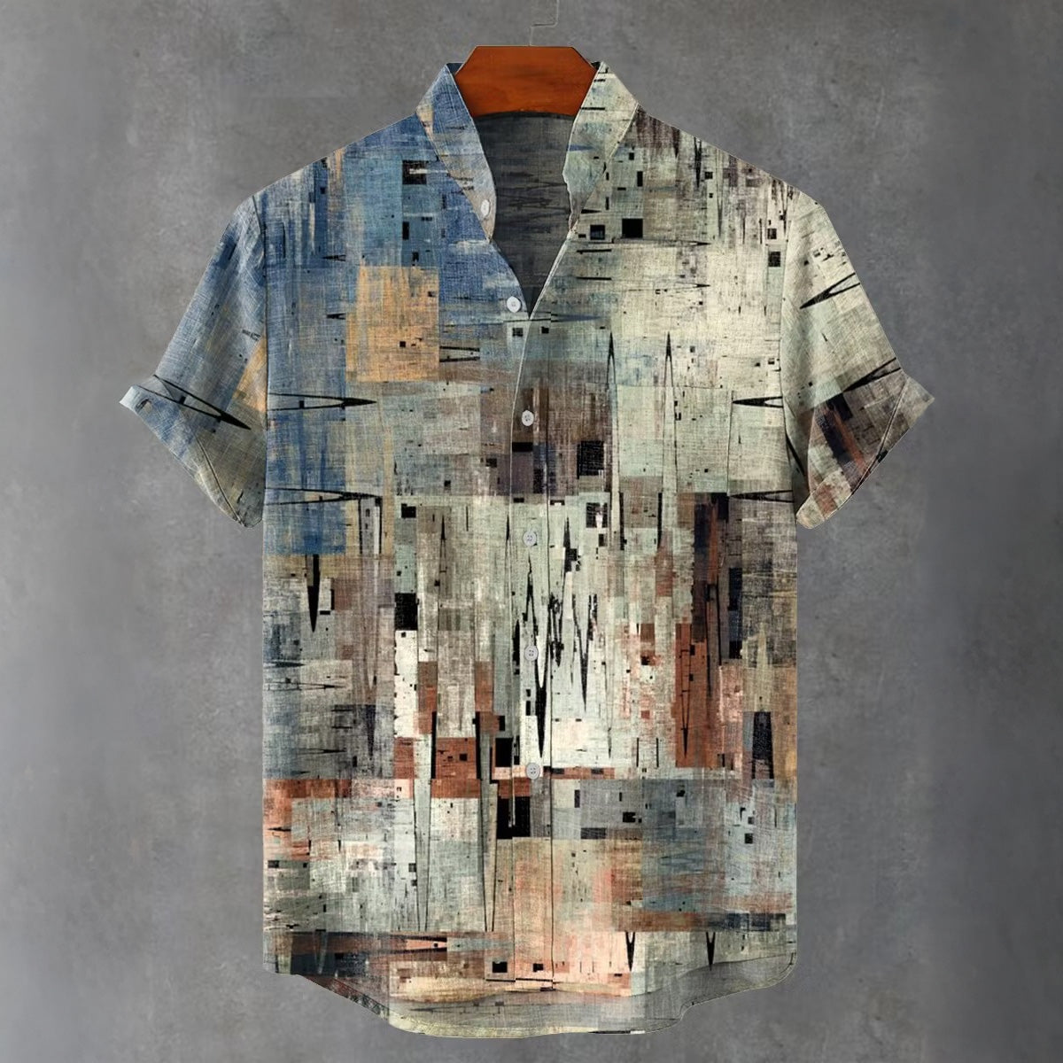 Men's Retro Geometric Gradient Art Painting Linen Blend Shirt