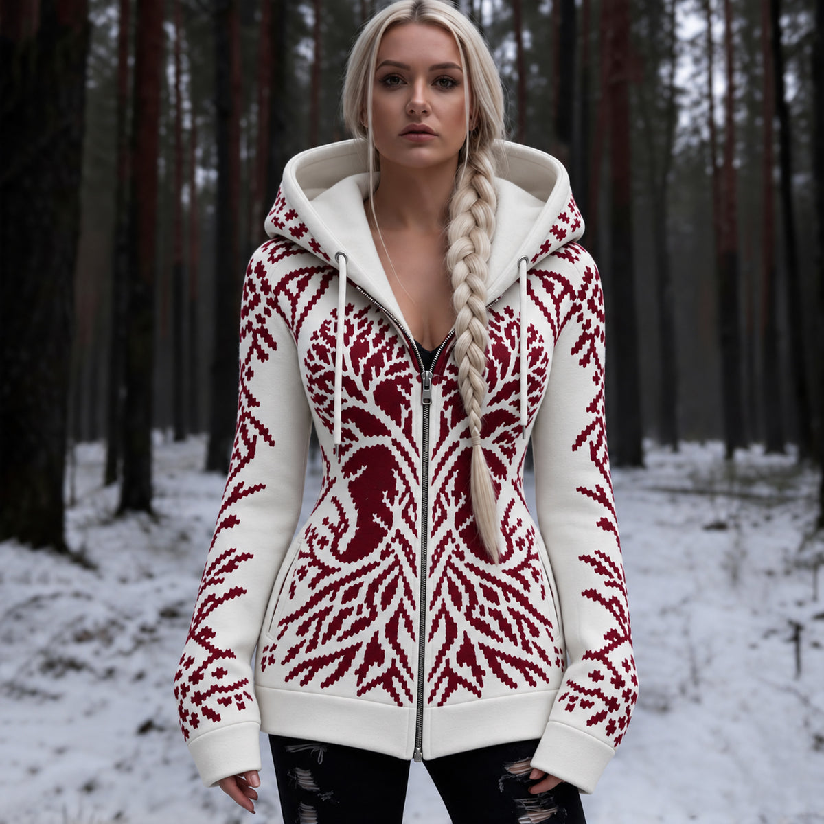 Women's Vintage Celtic Knot And Tree Of Life  Pattern Casual Zip-up Sweatshirt