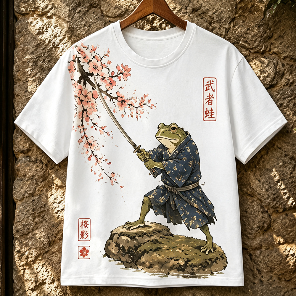 Men's Samurai Frog T-shirt - Japanese Warrior Animal Graphic Short Sleeve Tee